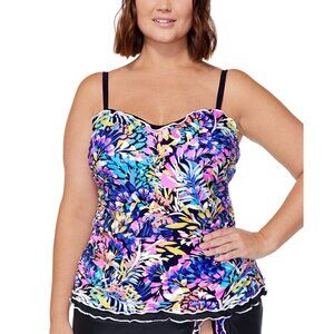 Island Escape Tankini Top Full Bust Support Underwire Lettuce-Edge Floral 6
